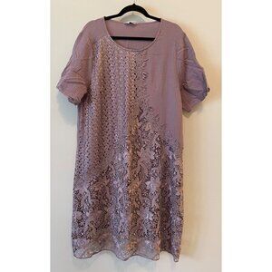 Lavender Lace & Cotton Blend Dress For Women By Tendency -XXL
